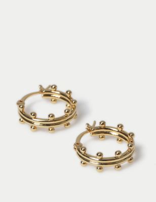 M&S Womens 14ct Gold Plated Bobble Hoop Earrings, Gold
