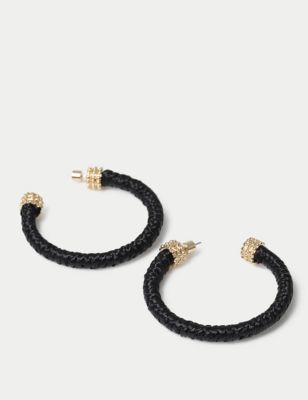 M&S Womens Raffia Hoop Earrings - Black, Black