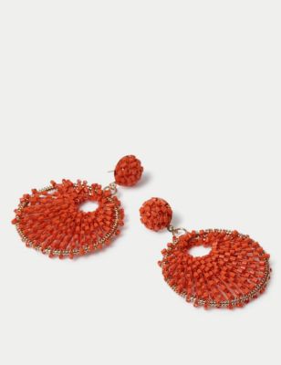 M&S Women's Beaded Round Drop Earrings - Orange, Orange