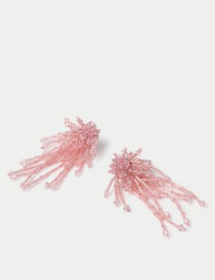 M&S Women's Pink Beaded Cluster Drop Earrings, Pink