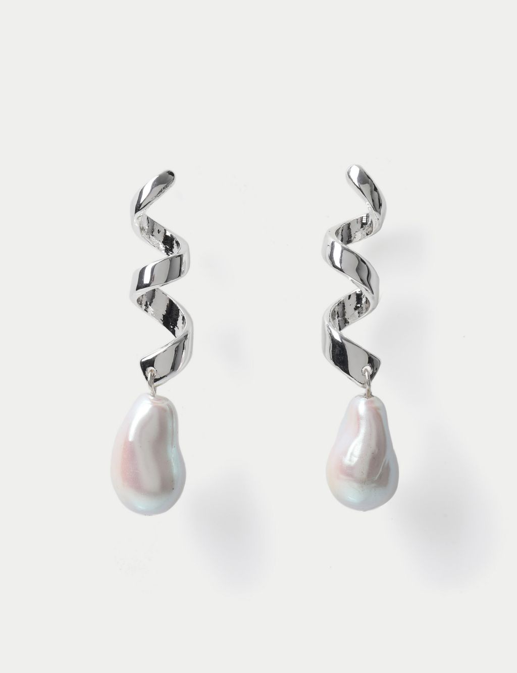 Silver Tone Spiral Pearl Earrings