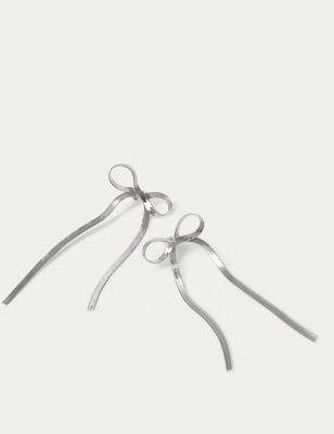 M&S Womens Silver Tone Bow Earrings, Silver,Gold