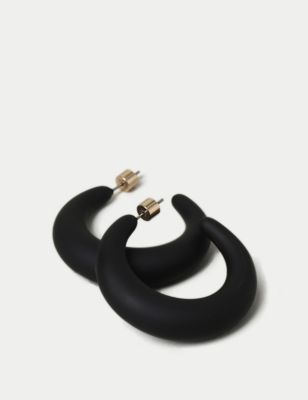 M&S Womens Black Matte Hoop Earrings, Black