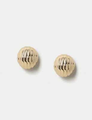 M&S Women's Gold Tone Ridge Ball Stud Earrings, Gold