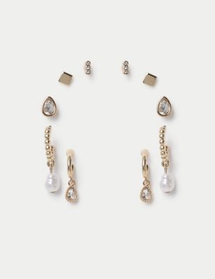 M&S Women's Gold Tone Pearl Earring Set, Gold