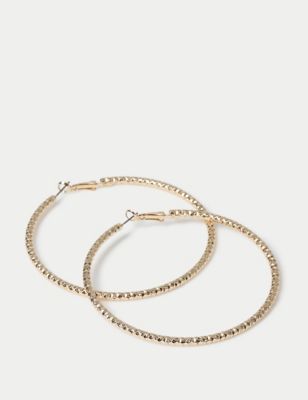M&S Women's Gold Tone Textured Large Hoop Earrings, Gold