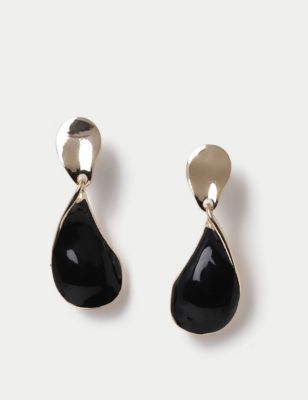 M&S Women's Gold Tone Powder coat Drop Earrings - Black, Black