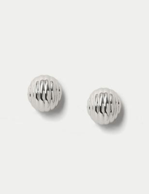 M&S Women's Silver Tone Ridge Ball Stud Earrings, Silver