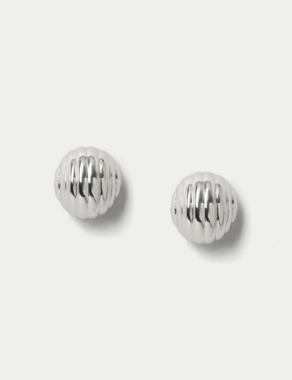 Silver Tone Ridge Ball Stud Earrings