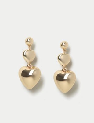 M&S Women's Gold Tone Heart Drop Earrings, Gold