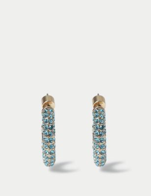 M&S Women's Blue Rhinestone Pave Hoop Earrings, Blue