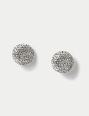 M&S Womens Silver Tone Pave Oversized Circle Stud Earrings, Silver