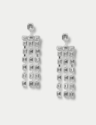 M&S Womens Silver Tone Jewel Drop Earrings, Silver
