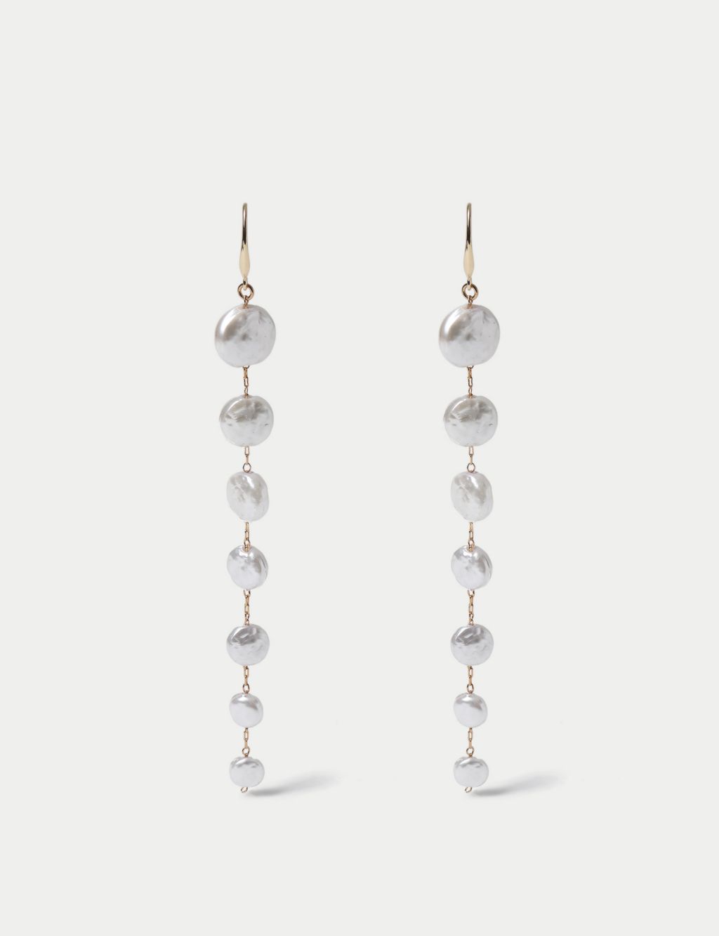 White Pearl Long Drop Duster Earrings