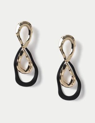 M&S Womens Gold Tone And Black Loop Drop Earrings, Gold