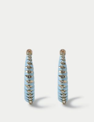 M&S Womens Blue Cup Chain Wrap Detail Hoop Earrings, Blue