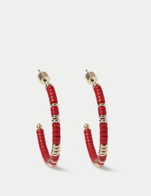 M&S Womens Red Circular Beaded Open Hoop Earrings, Red
