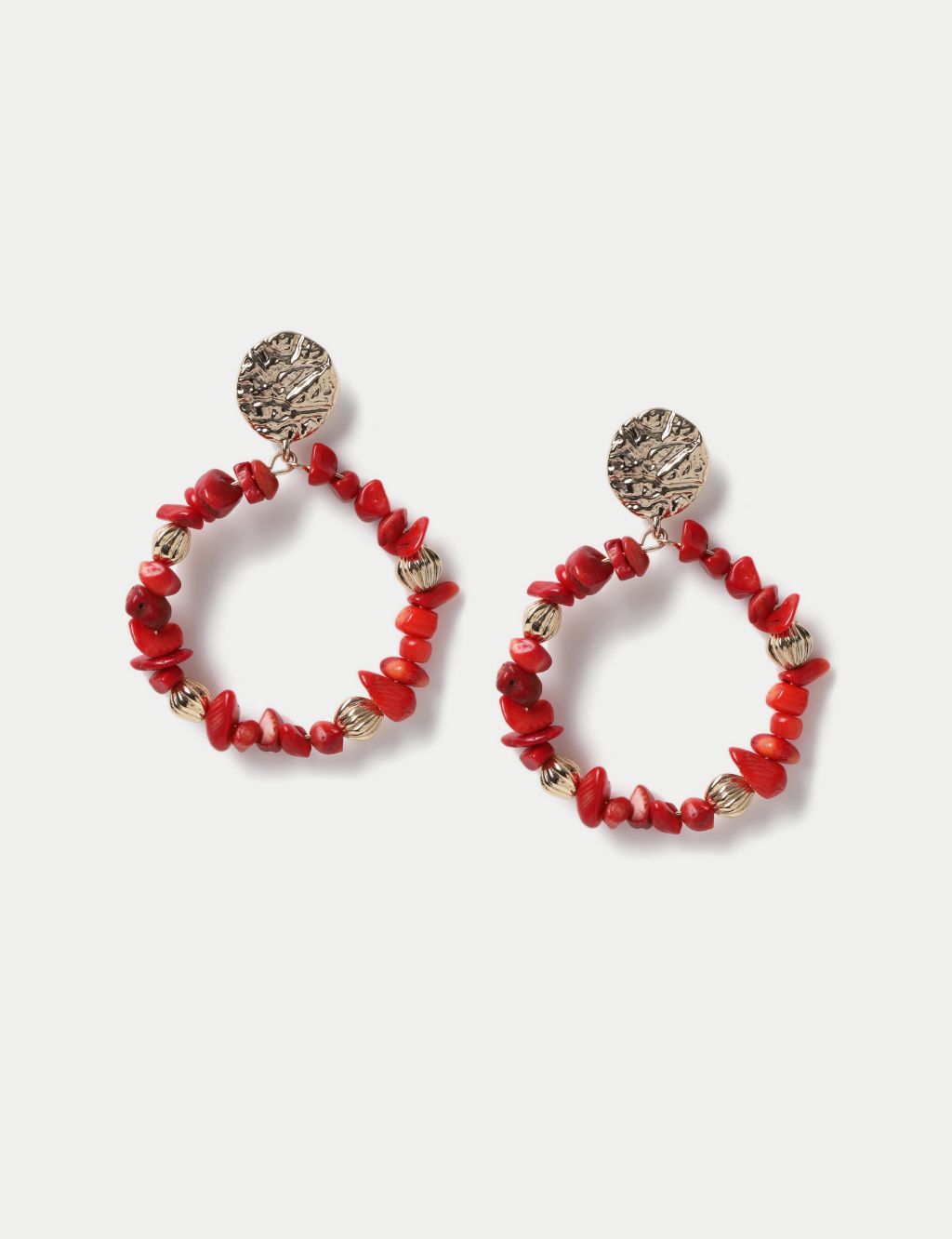 Red Circular Beaded Drop Earrings