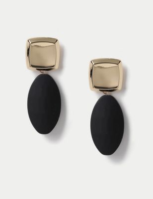 M&S Women's Gold Tone And Black Powder Coat Oversized Drop Earring, Black