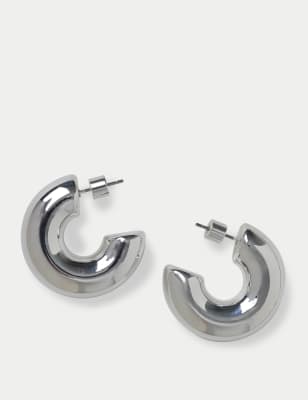 M&S Women's Silver Tone Chubby Hoop Earring, Silver