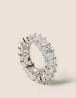 M&S Womens Platinum Plated Cubic Zirconia Baguette Ring