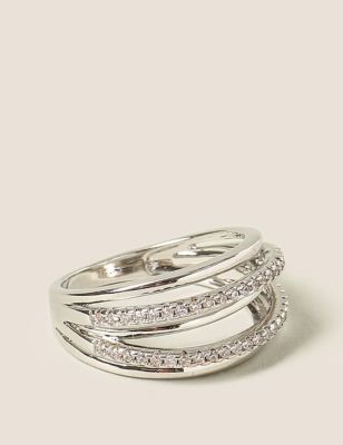 M&S Womens Platinum Double Band Ring