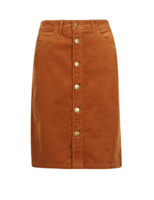 Cotton Rich Corduroy A-Line Skirt | Indigo Collection | M&S