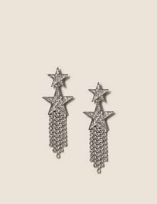 Rhinestone Silver Tone Star Drop Earrings | M&S Collection | M&S