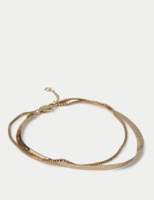 M&S Women's Gold Tone Multi Row Chain Anklets, Gold