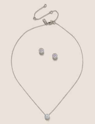 Platinum Plated Cubic Zirconia Earring & Pendant Set