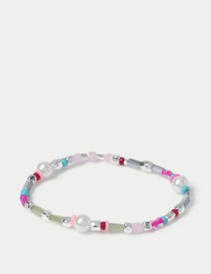 M&S Womens Blue and Multi Colour Pearl Mixed Anklet, Multi
