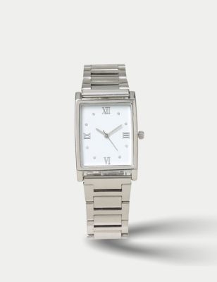 M&S Women's Silver Square Face Watch, Silver