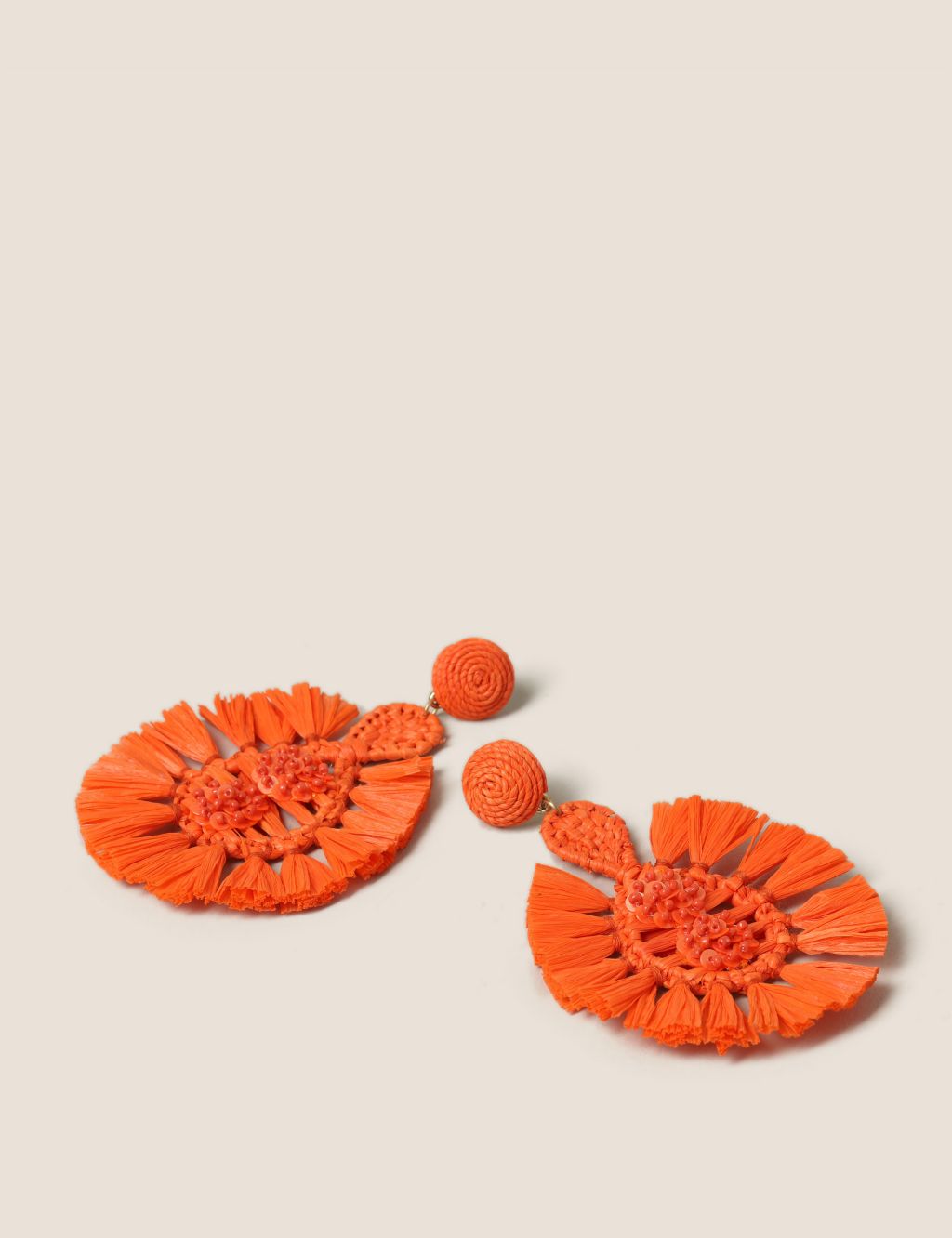 Orange Raffia Statement Drop Earrings
