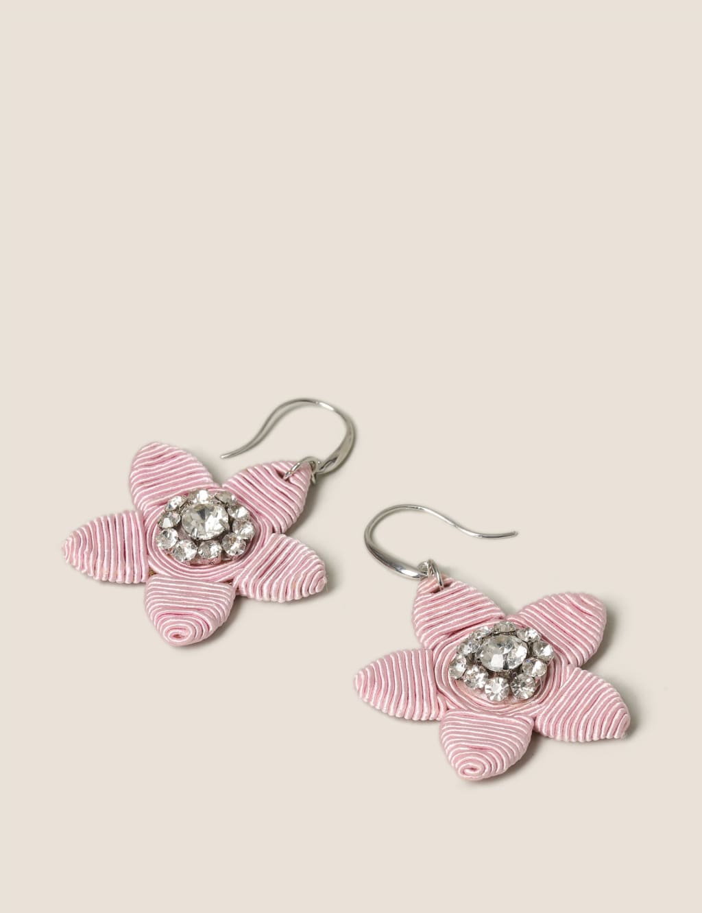 Flower Fabric Wrap Rhinestone Stud Earrings image 1