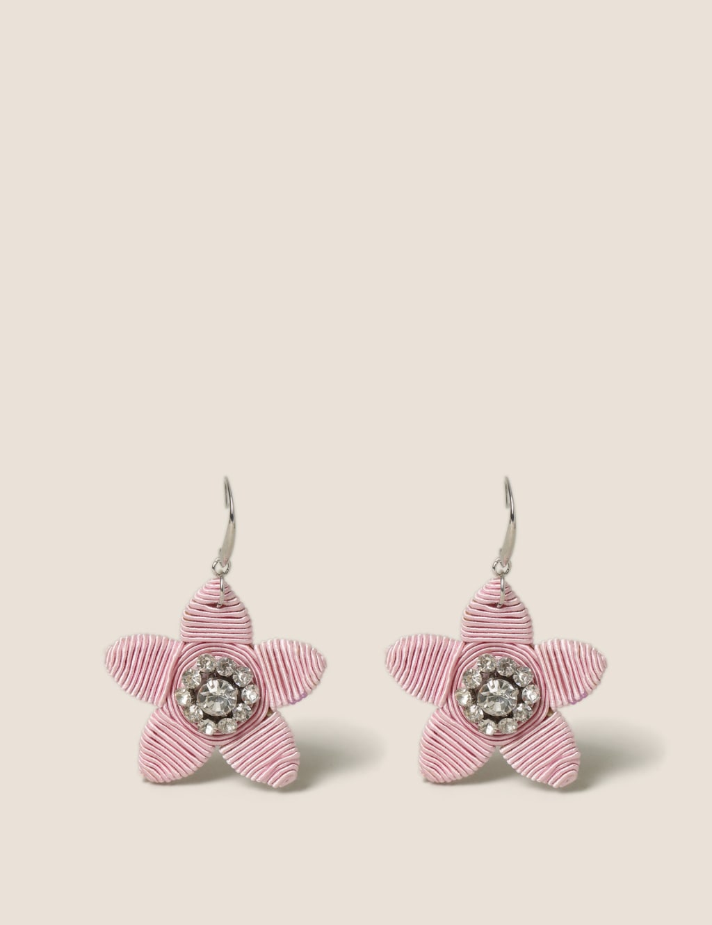 Flower Fabric Wrap Rhinestone Stud Earrings image 2