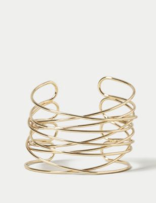 M&S Womens Twist Bangle Cuff Bracelet - Gold, Gold