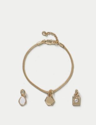 M&S Womens 14ct Gold Plated Pearl Interchangeable Bracelet Set, Gold