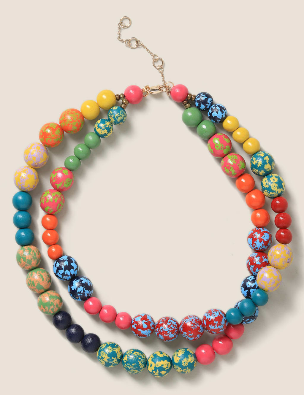 Bright Wood Ball Multirow Necklace