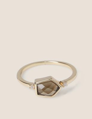 M&S Womens Gold Plated Semi Precious Ring - S-M, Gold