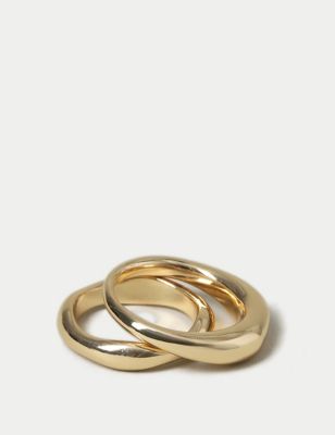 M&S Womens 2 Pack Plain Ring Pack - S-M - Gold, Gold