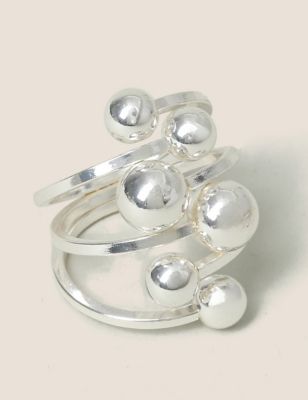 M&S Women's Silver Ball Ring - S-M, Silver