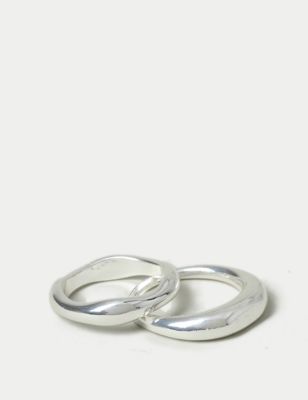 Womens Autograph 2 Pack Silver Band Ring - S-M, Silver