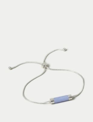 M&S Womens Blue Lace Agate Stretch Bracelet, Blue