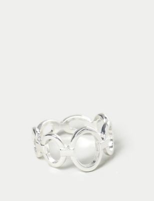 M&S Womens Silver Circle Ring - S-M, Silver