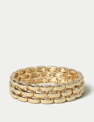 M&S Womens Gold Tone Chain Stretch Bracelet, Gold