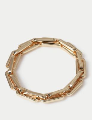 M&S Womens Gold Tone Link Stretch Bracelet, Gold