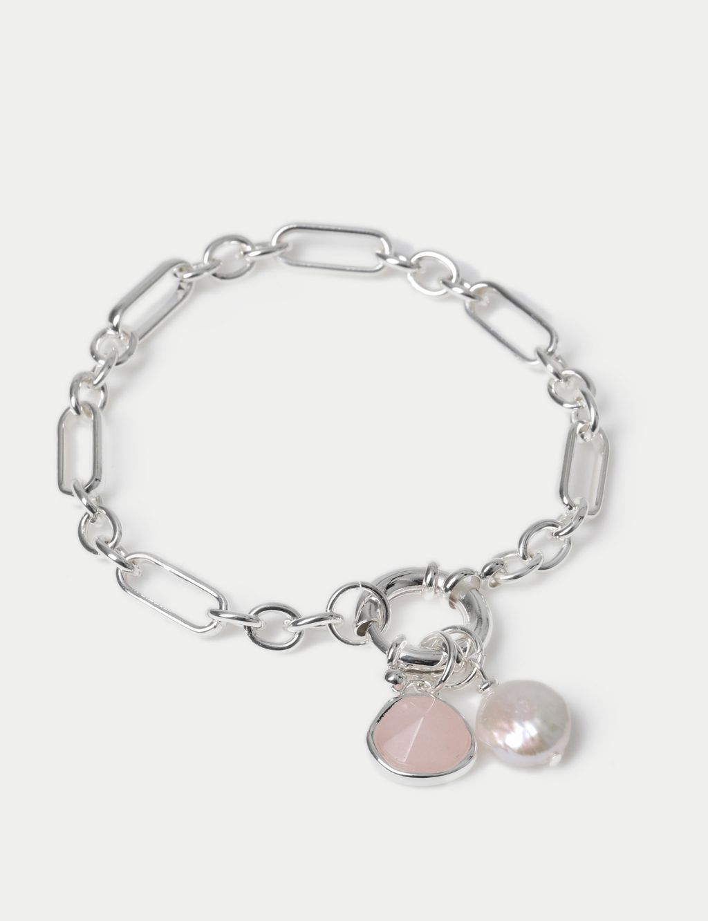 Silver Plated Pearl & Rose Quartz Bracelet