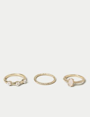 M&S Womens 3 Pack Gold Tone Stacking Rings - S-M, Gold