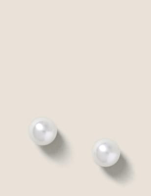 M&S Womens Glass Pearl Stud Earrings - Cream, Cream