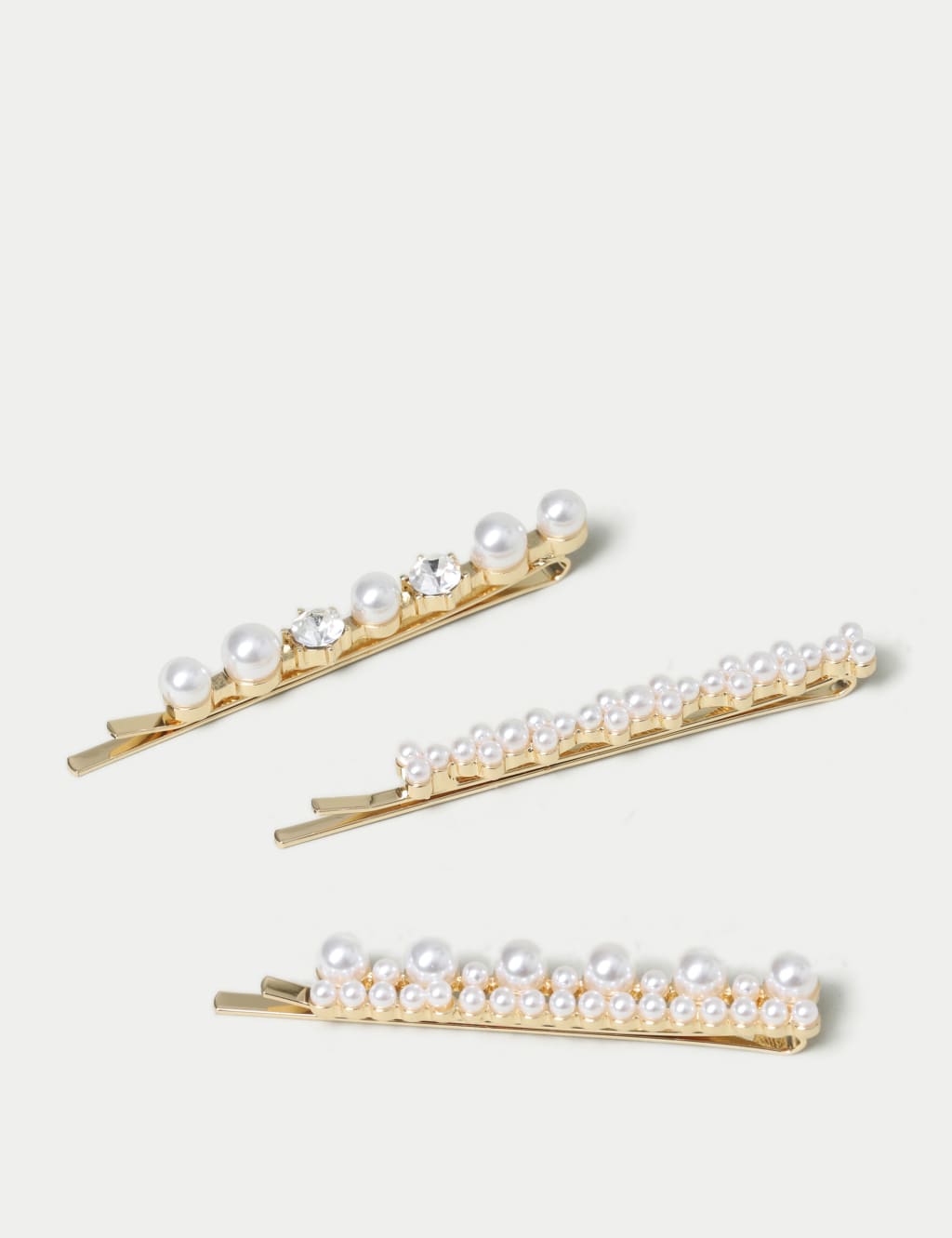 3 Pack Pearl and Rhinestone Hair Slides image 2